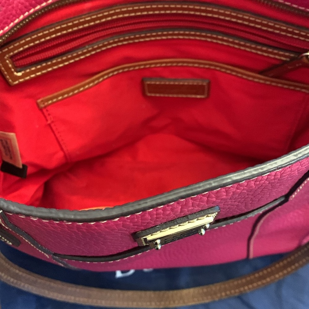 Dooney & Bourke Hot Pink Pebble Leather Tote with Brown Handles - Picture 7 of 9